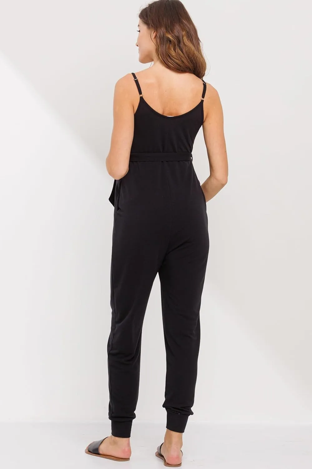 LaClef Womens Sleeveless Drawstring High Waist Maternity Jumpsuit