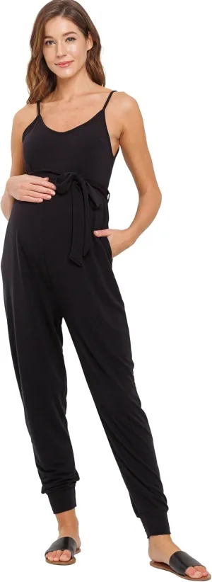 LaClef Womens Sleeveless Drawstring High Waist Maternity Jumpsuit