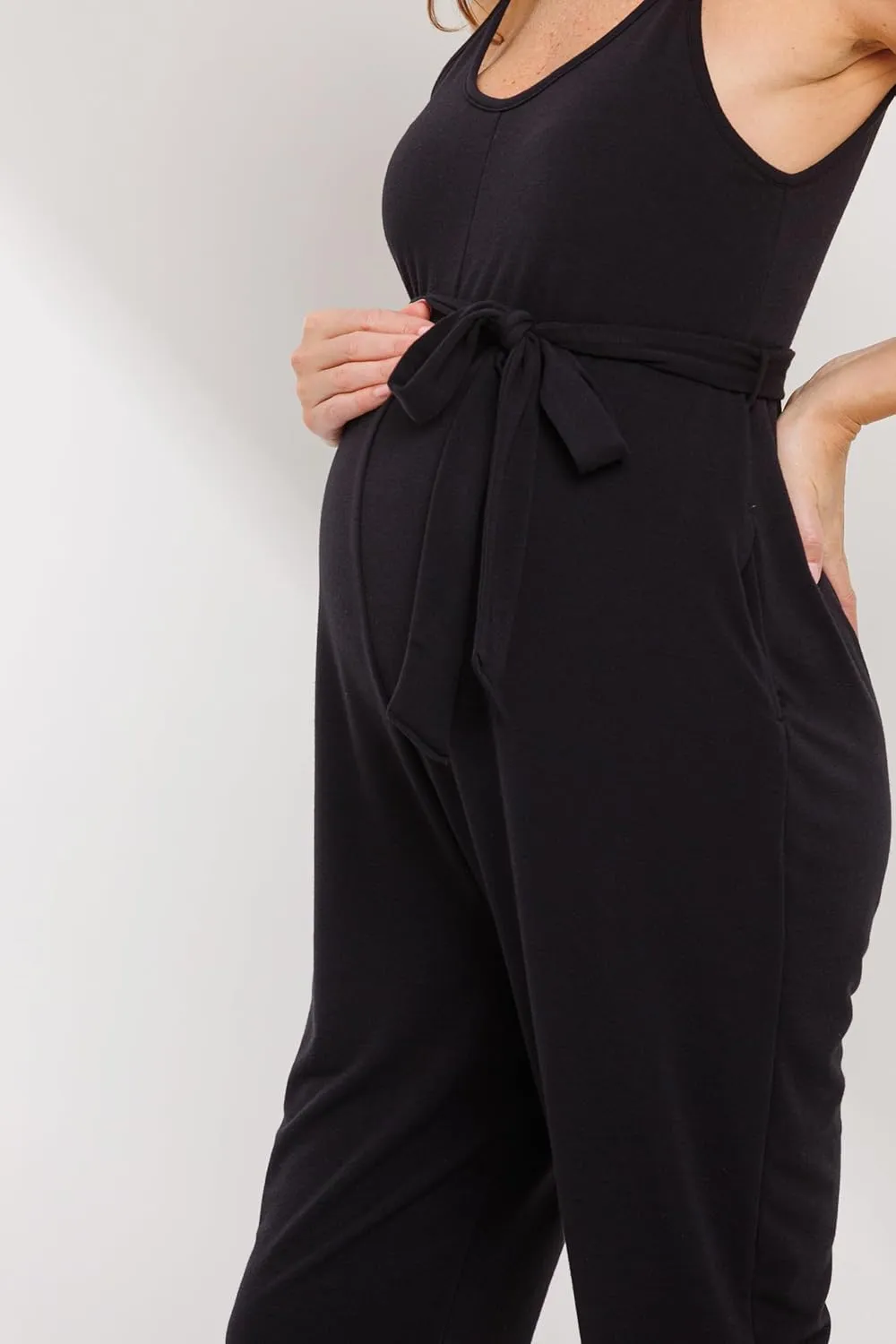 LaClef Womens Sleeveless Drawstring High Waist Maternity Jumpsuit