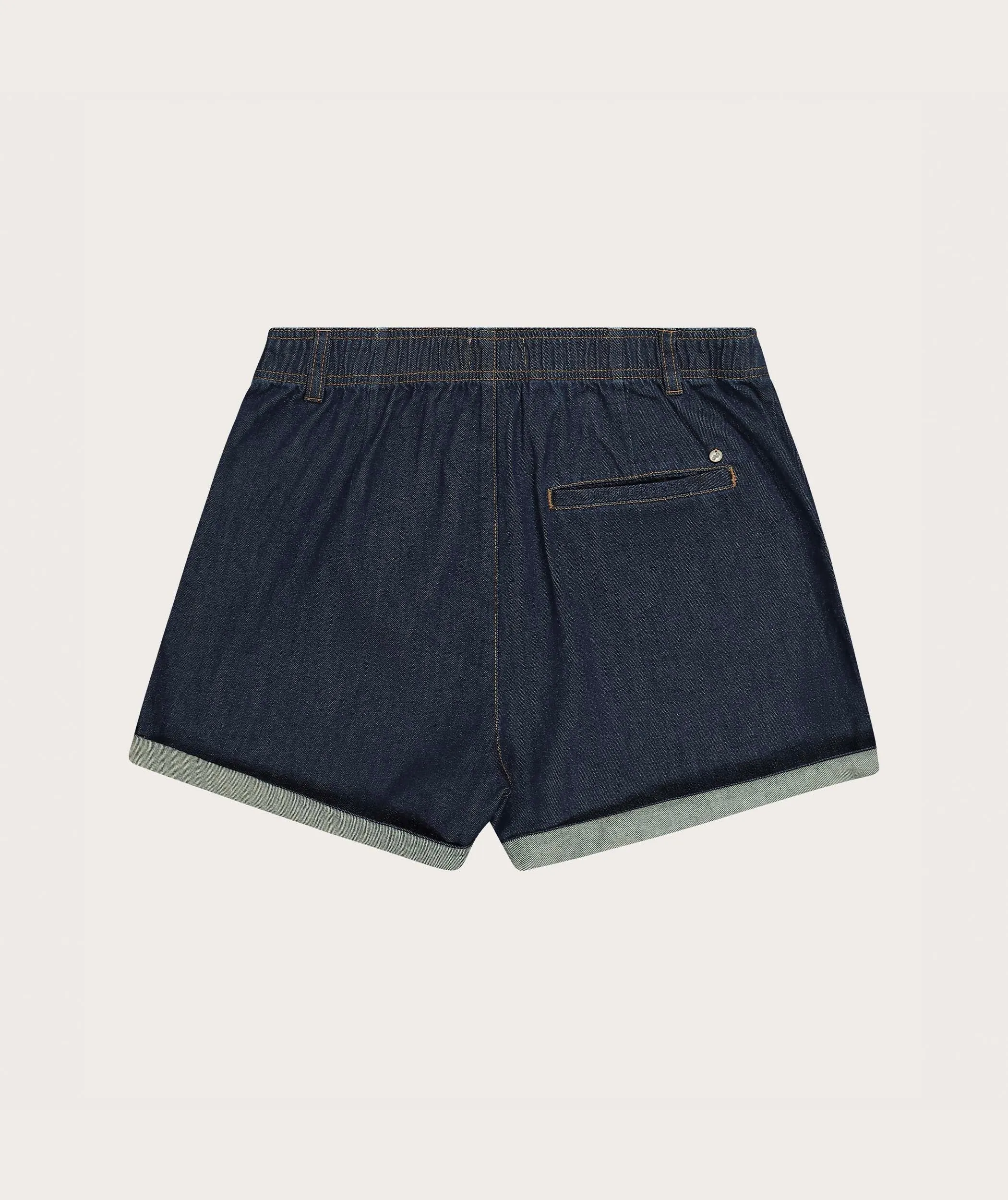 Ladies High Waisted Denim Shorts - Indigo