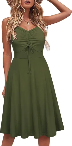 Lamilus Sundresses for Women Casual Summer Sleeveless Beach A-Line Cotton Spaghetti Strap Sundress Dress