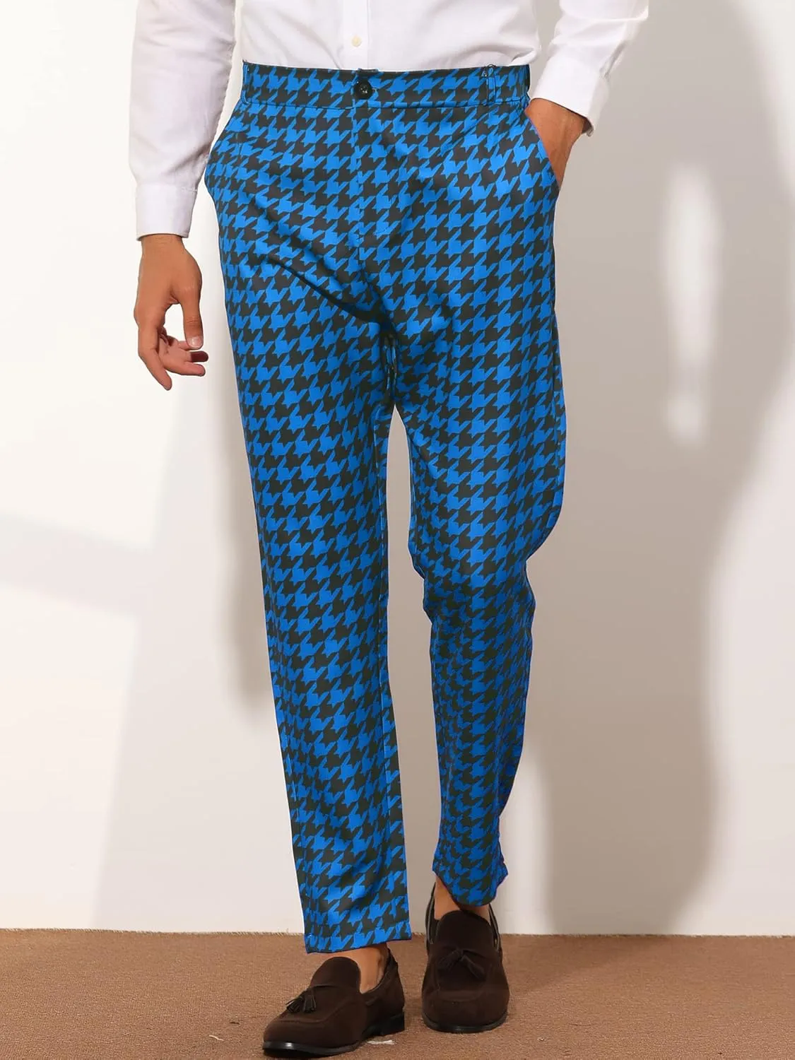 Lars Amadeus Houndstooth Dress Pants for Men's Big and Tall Regular Fit Plaid Checked Trousers
