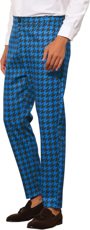 Lars Amadeus Houndstooth Dress Pants for Men's Big and Tall Regular Fit Plaid Checked Trousers