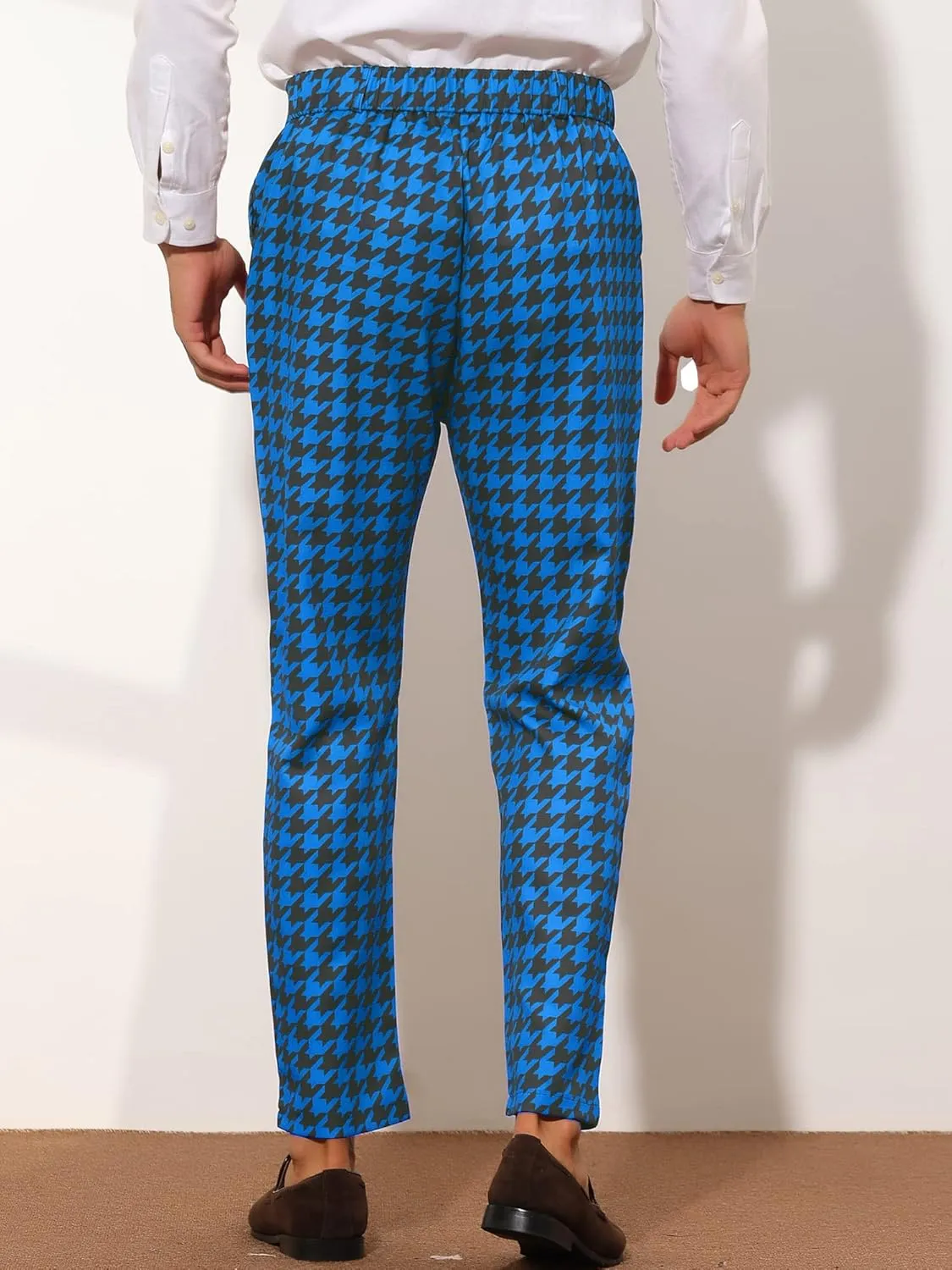 Lars Amadeus Houndstooth Dress Pants for Men's Big and Tall Regular Fit Plaid Checked Trousers
