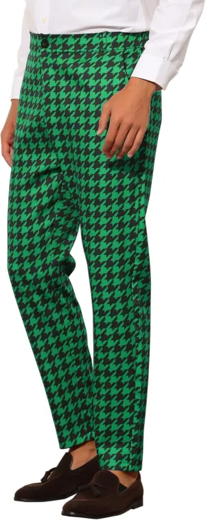 Lars Amadeus Houndstooth Dress Pants for Men's Big and Tall Regular Fit Plaid Checked Trousers