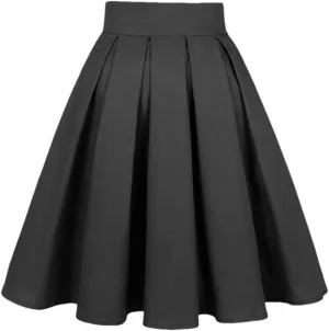 Leaf Birds Retro Floral Print Vintage Pleated Skirts Womens High Waist Midi Swing Skirt