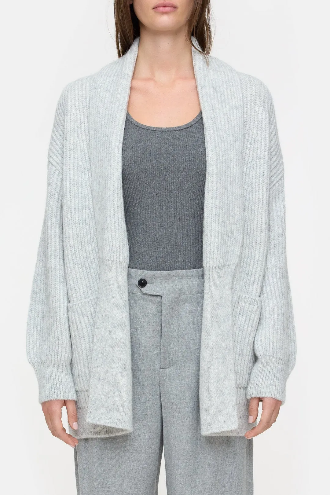 Long Cardigan - Light Grey Melange