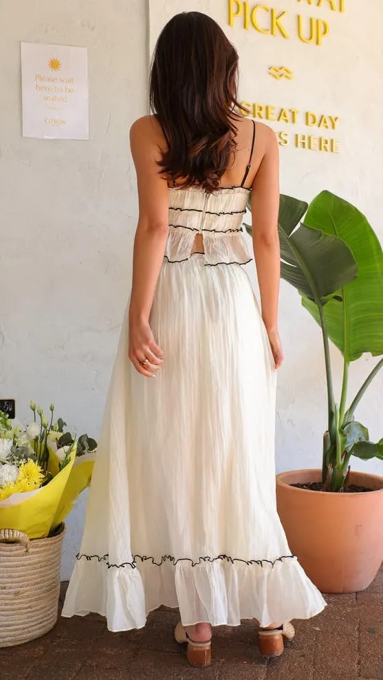 Melliflo Women 2 Piece Maxi Skirt Sets Y2k Lace Up Crop Cami Tank Top and Flowy Ruffle Long Skirt Beach Vacation Outfits