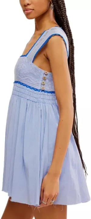 Melliflo Women's Cute Lace Trim Mini Tank Dress Crochet Floral Pleated Dress Sleeveless Smocked Backless Babydoll Dresses