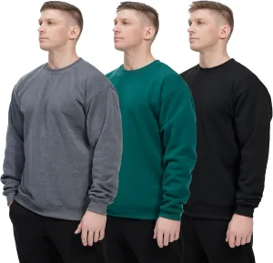 Men's Casual Crewneck Sweatshirt 3 Pack Fleece Long Sleeve Basic Pullover Sweatshirt for Men