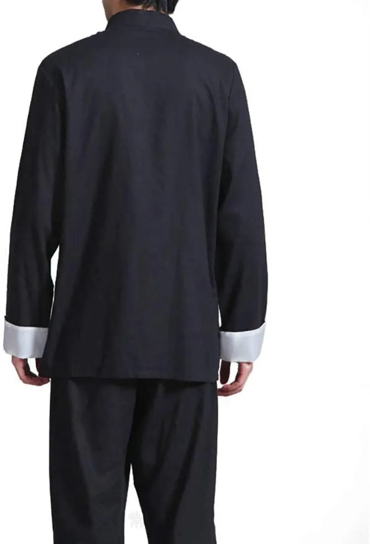 Men's Cotton Linen Kung Fu Suit Chinese Martial Arts Uniform Meditation Suit Roll-Up Sleeve Frog Button Shirt Pants Outfit