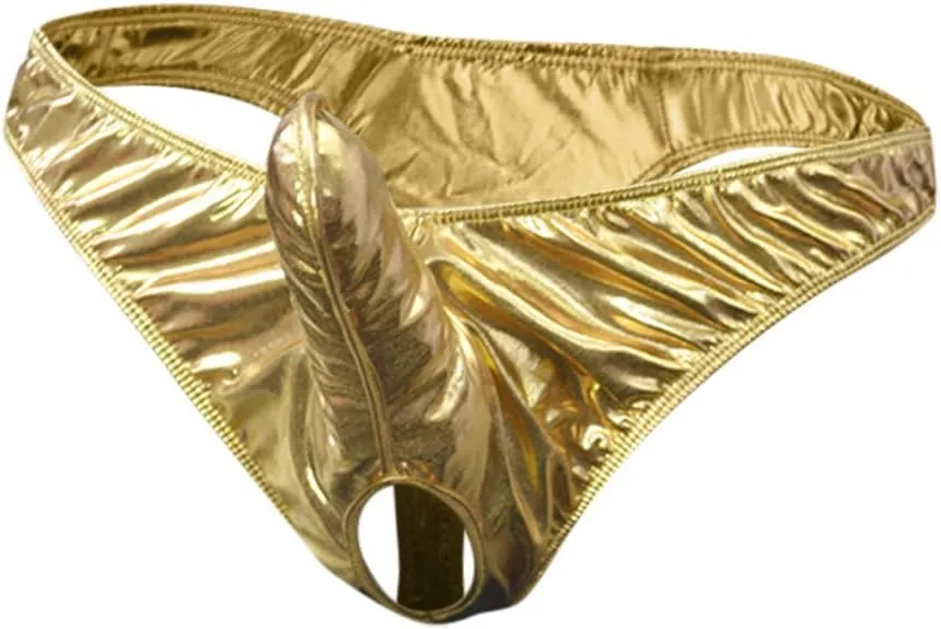 Men's Funny G-String Thong Open Front Faux Leather Low Rise Butt-Flaunting T Pants Triangle Lingerie Sexy Jock Strap