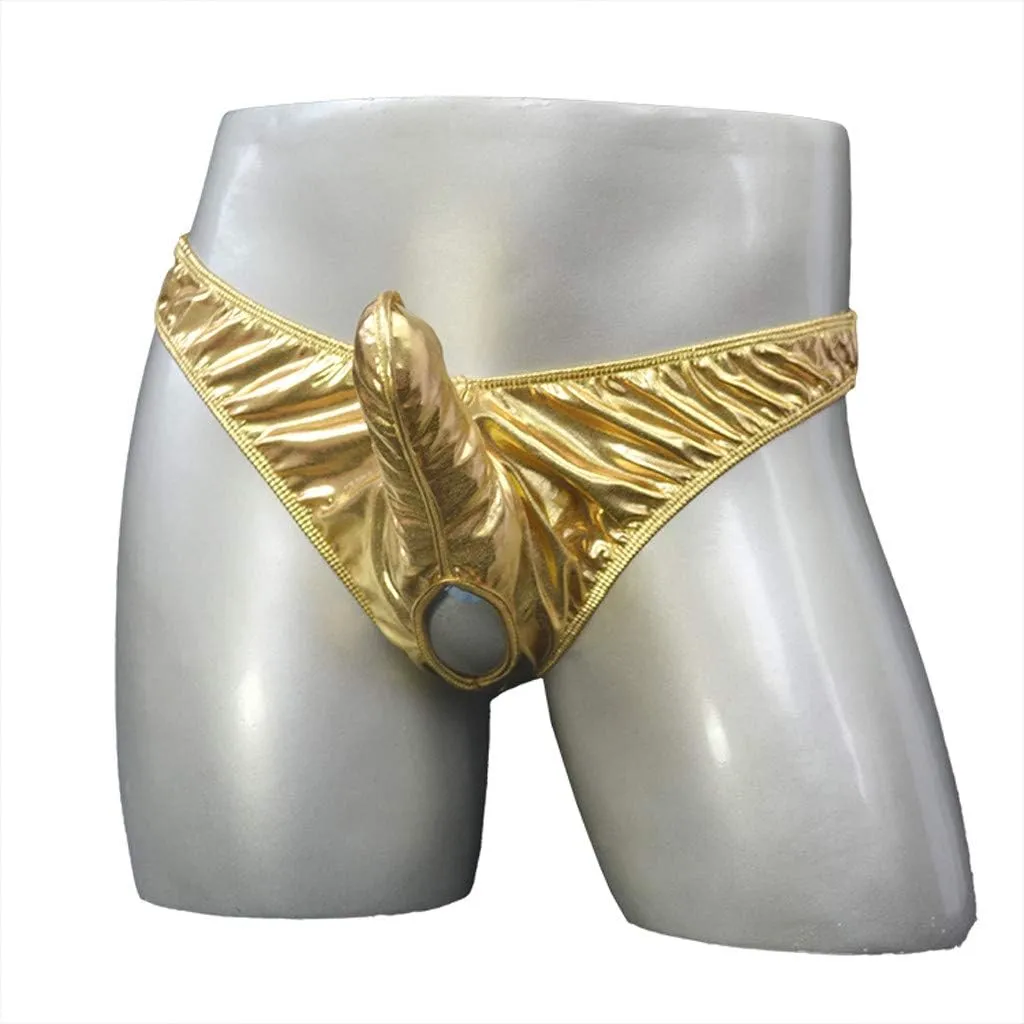 Men's Funny G-String Thong Open Front Faux Leather Low Rise Butt-Flaunting T Pants Triangle Lingerie Sexy Jock Strap