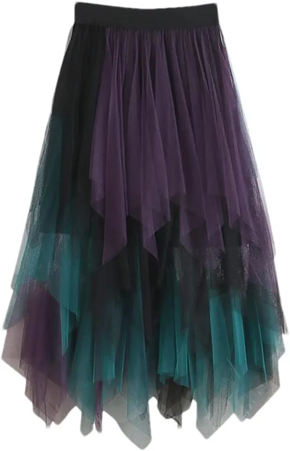 Midi Skirt Irregular Women Summer Long Cake Tulle Skirt