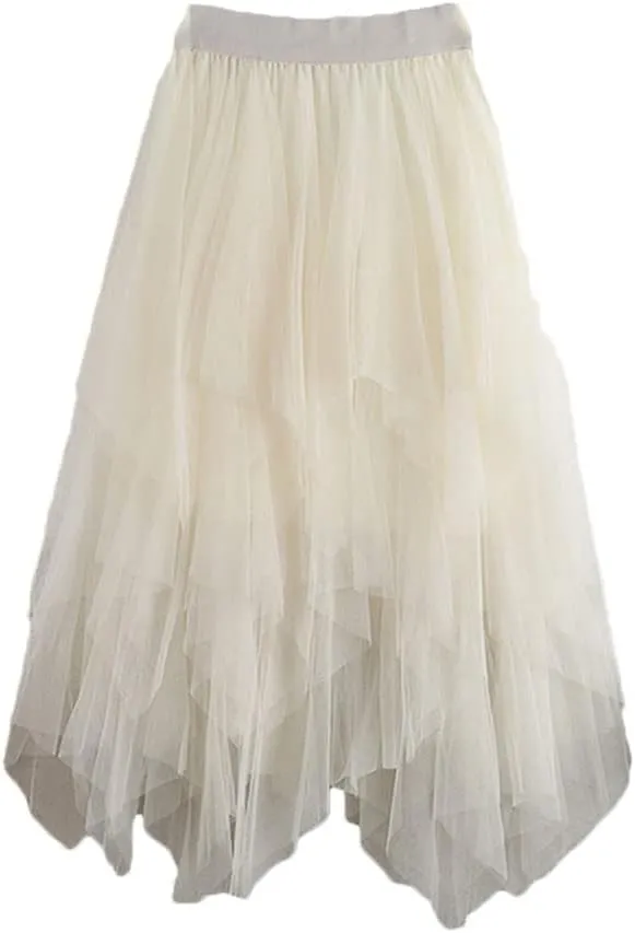 Midi Skirt Irregular Women Summer Long Cake Tulle Skirt