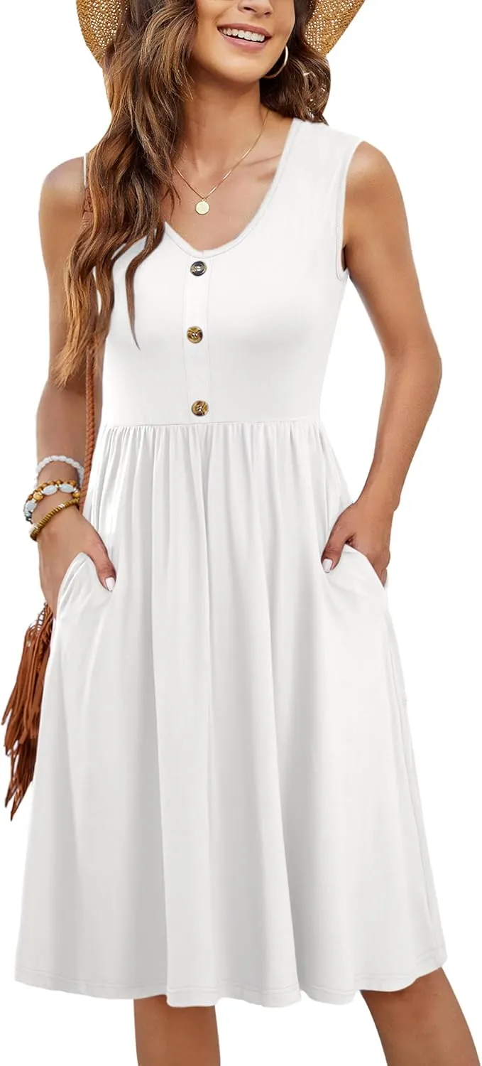 MOLERANI Women Summer Dresses Sleeveless Casual Loose Swing Button Down Midi Sundress with Pockets