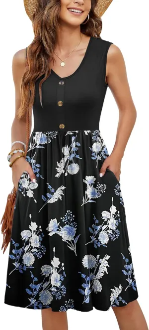 MOLERANI Women Summer Dresses Sleeveless Casual Loose Swing Button Down Midi Sundress with Pockets