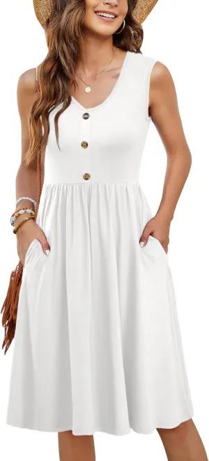 MOLERANI Women Summer Dresses Sleeveless Casual Loose Swing Button Down Midi Sundress with Pockets