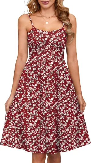 Naggoo Women's Summer Dresses Spaghetti Strap Sleeveless Beach Floral Sundress A Line Flowy Casual Dress with Pockets