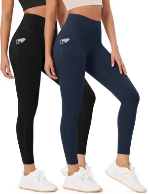 ODODOS 2-Pack 7/8 High Waist Workout Leggings with Pockets for Women, 25"/ 28" Tummy Control Athletic Yoga Pants
