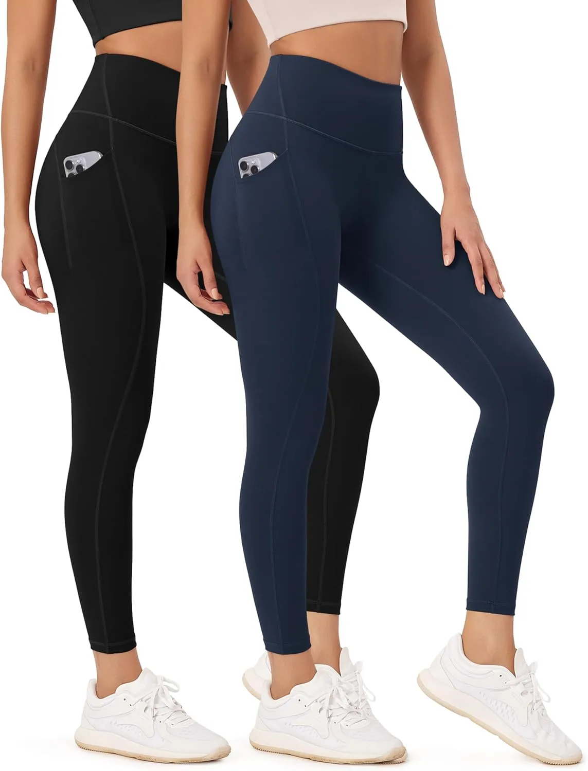 ODODOS 2-Pack 7/8 High Waist Workout Leggings with Pockets for Women, 25"/ 28" Tummy Control Athletic Yoga Pants
