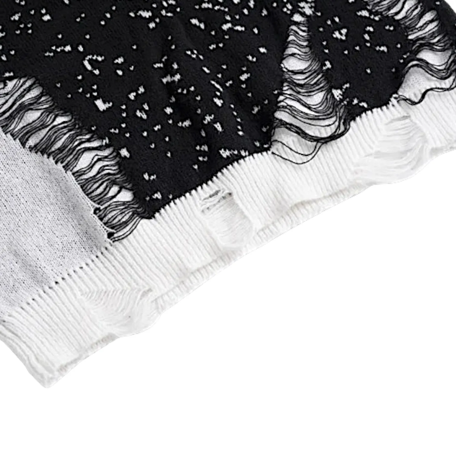 Oversized V neck spider web jacquard vest