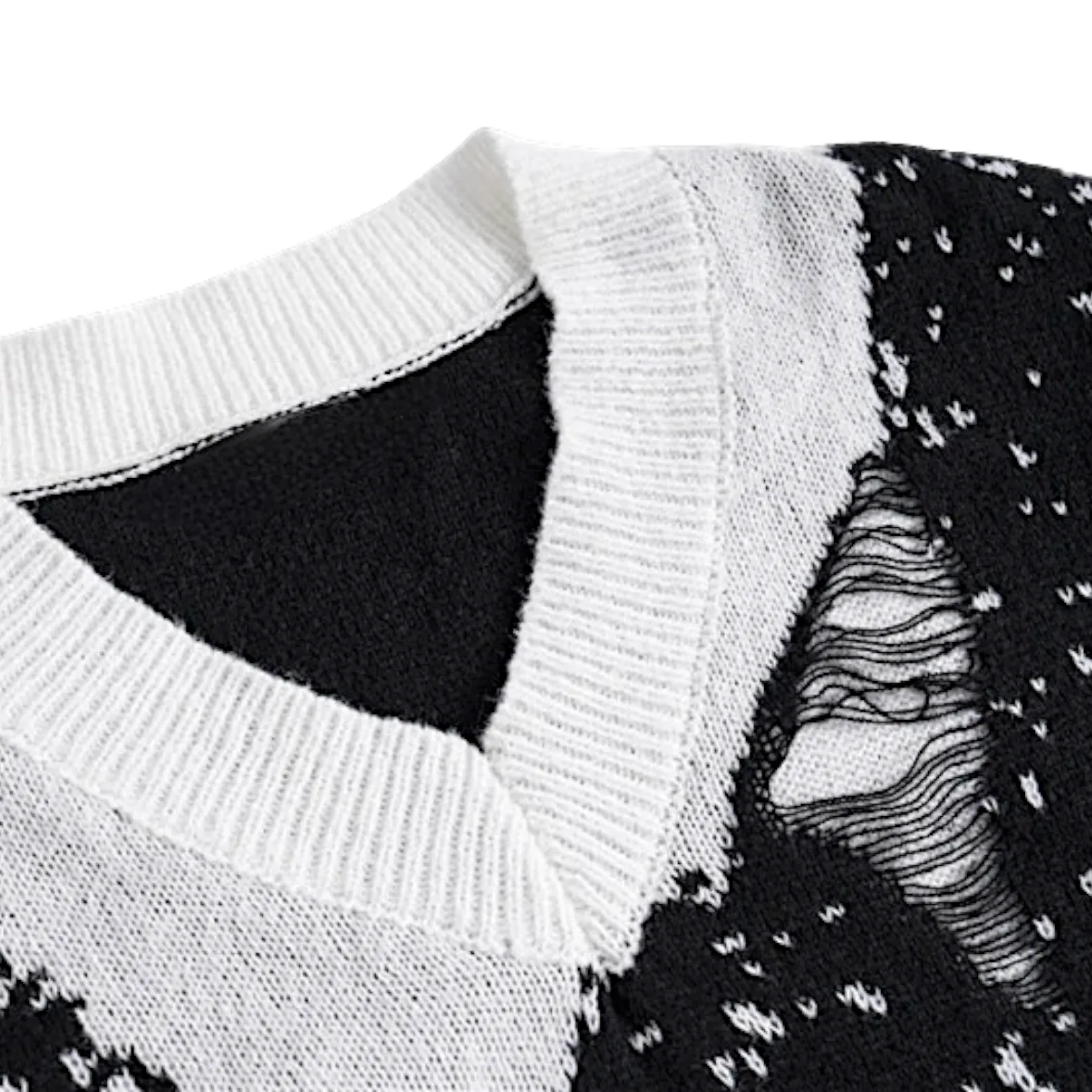 Oversized V neck spider web jacquard vest