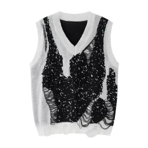 Oversized V neck spider web jacquard vest