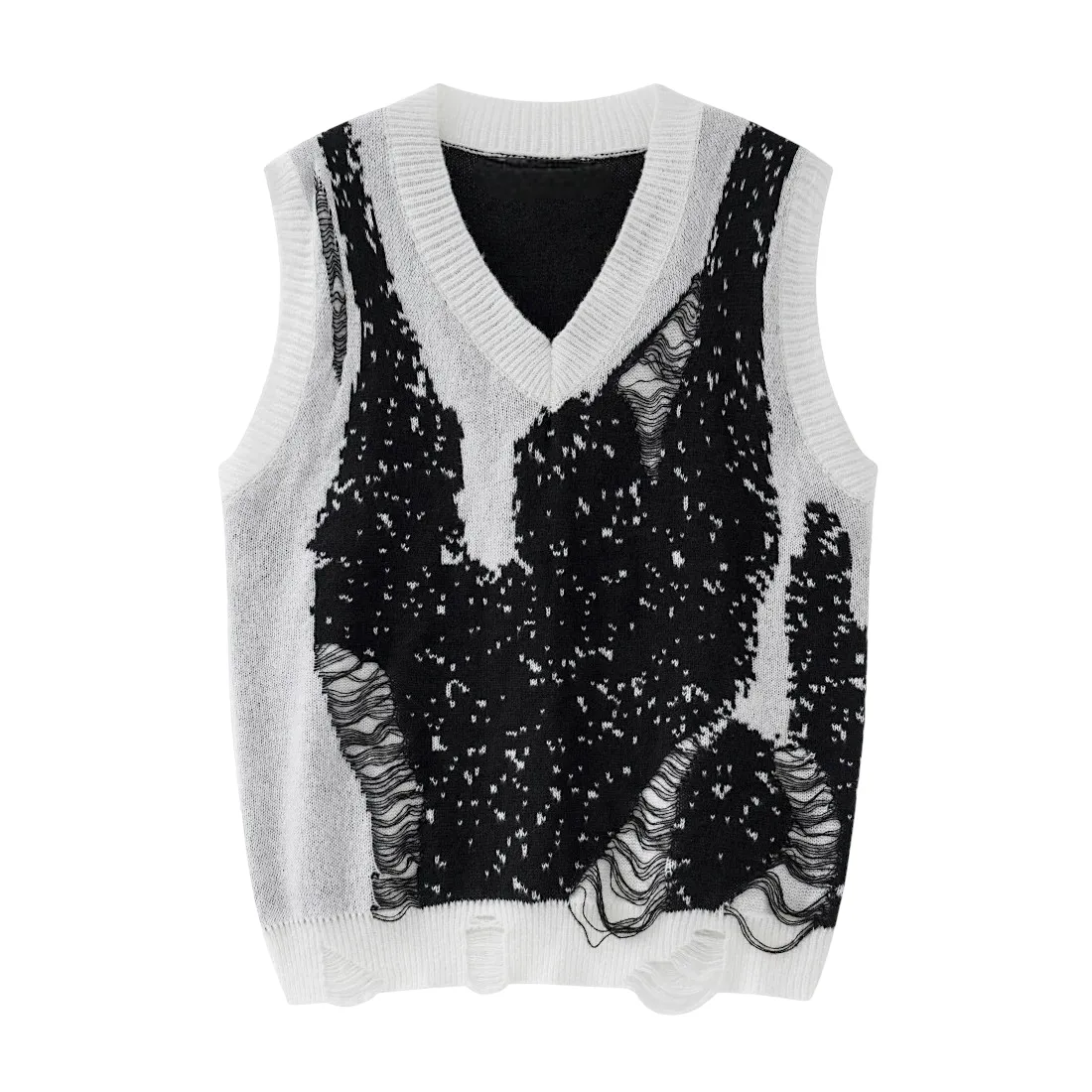 Oversized V neck spider web jacquard vest