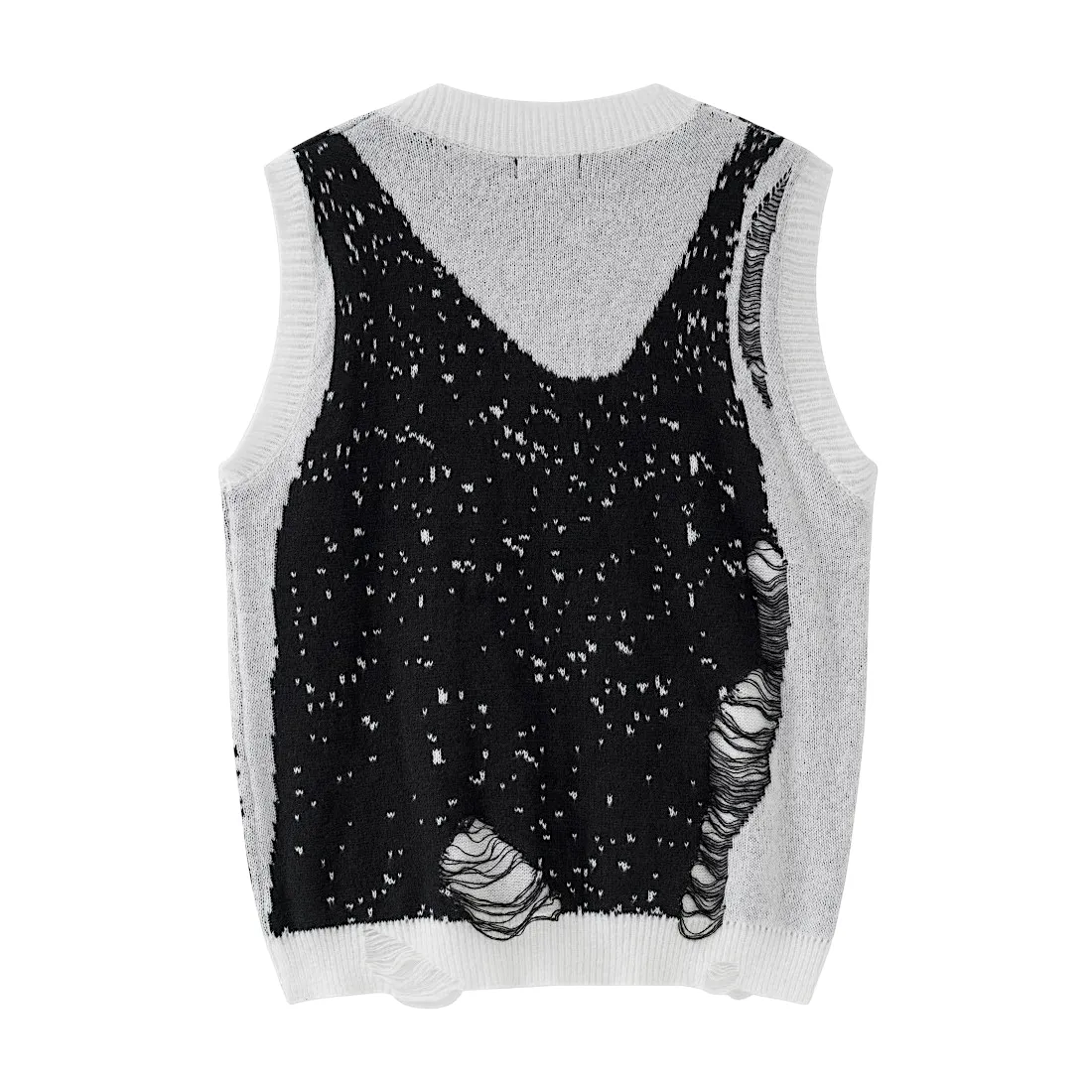 Oversized V neck spider web jacquard vest