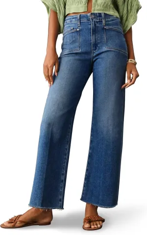 PHISOCKAT High Waisted Wide Leg Jeans for Women Stretchy Baggy Jeans Trendy Denim Pants with Pockets Size 10 Dark Blue