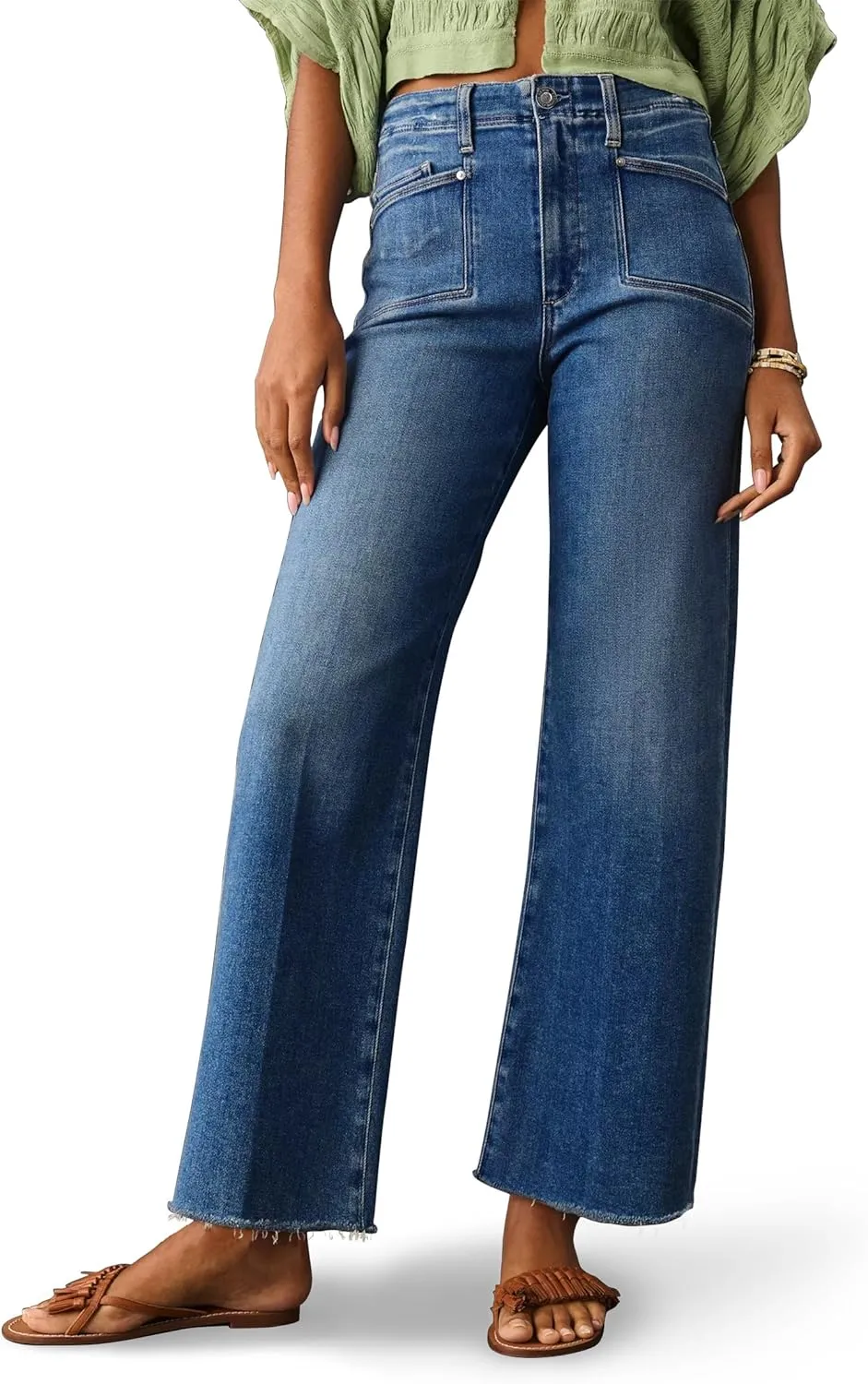 PHISOCKAT High Waisted Wide Leg Jeans for Women Stretchy Baggy Jeans Trendy Denim Pants with Pockets Size 10 Dark Blue
