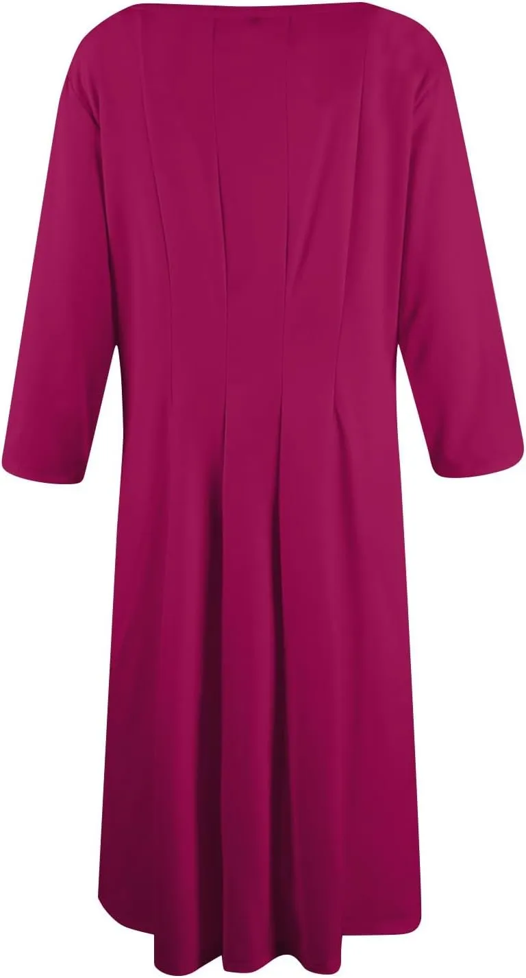 Plus Size Dresses for Curvy Women Summer Casual Loose Trendy Crew Neck 3/4 Sleeve Solid Midi Dress 2025, S-3XL