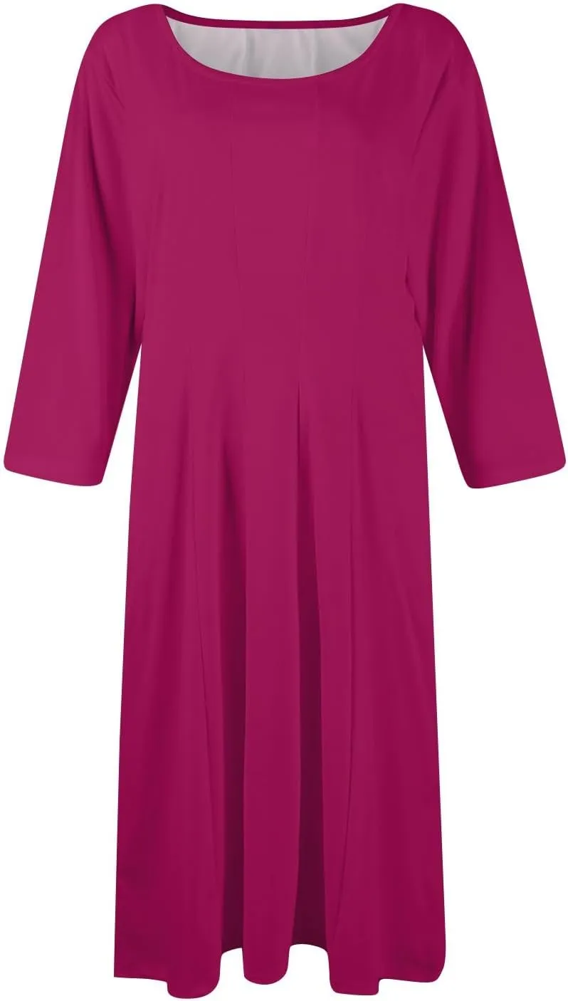 Plus Size Dresses for Curvy Women Summer Casual Loose Trendy Crew Neck 3/4 Sleeve Solid Midi Dress 2025, S-3XL