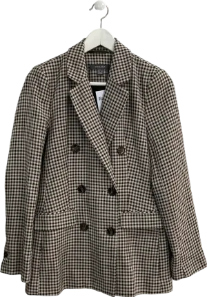 Primark Brown Checked Double Breasted Blazer UK 8