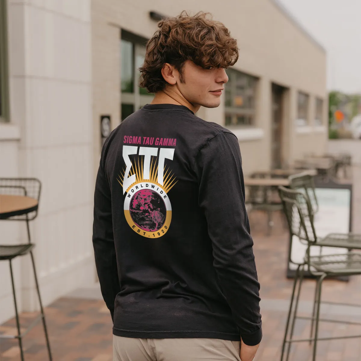Sig Tau Comfort Colors Retro Worldwide Long Sleeve Tee