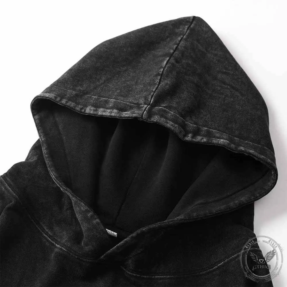 Skeleton Rib Cage Print Vintage Washed Hoodie