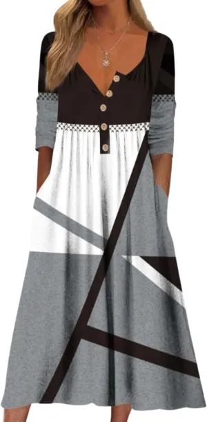 Summer Boho Floral Print Midi Dresses for Women Cotton Blend High Waist Casual Short Sleeve Loose Flowy Dresses with Pockets