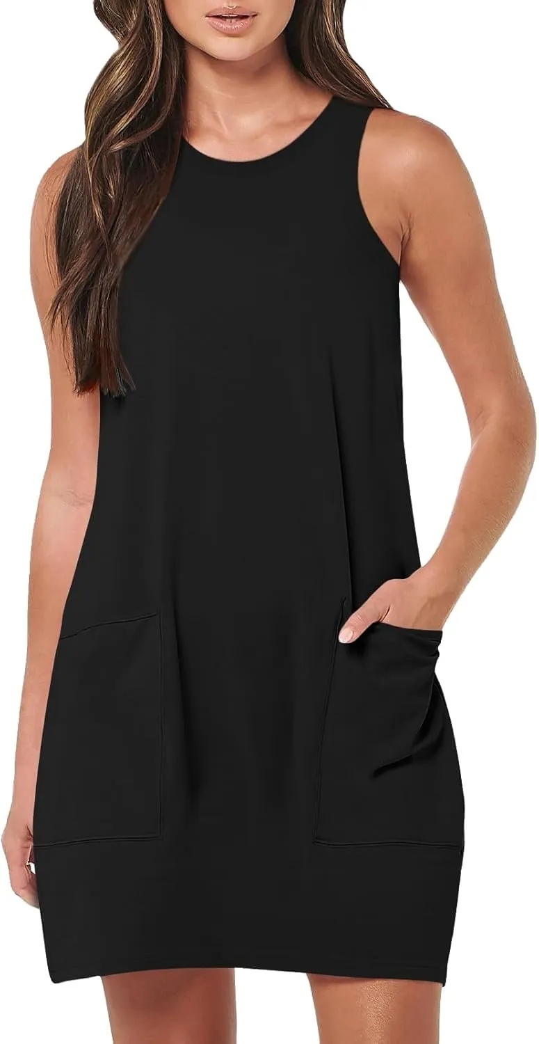Summer Dresses for Women 2024 Trendy Scoop Neck Tank Dress Sleeveless Dressy Casual Sundress with Pocket