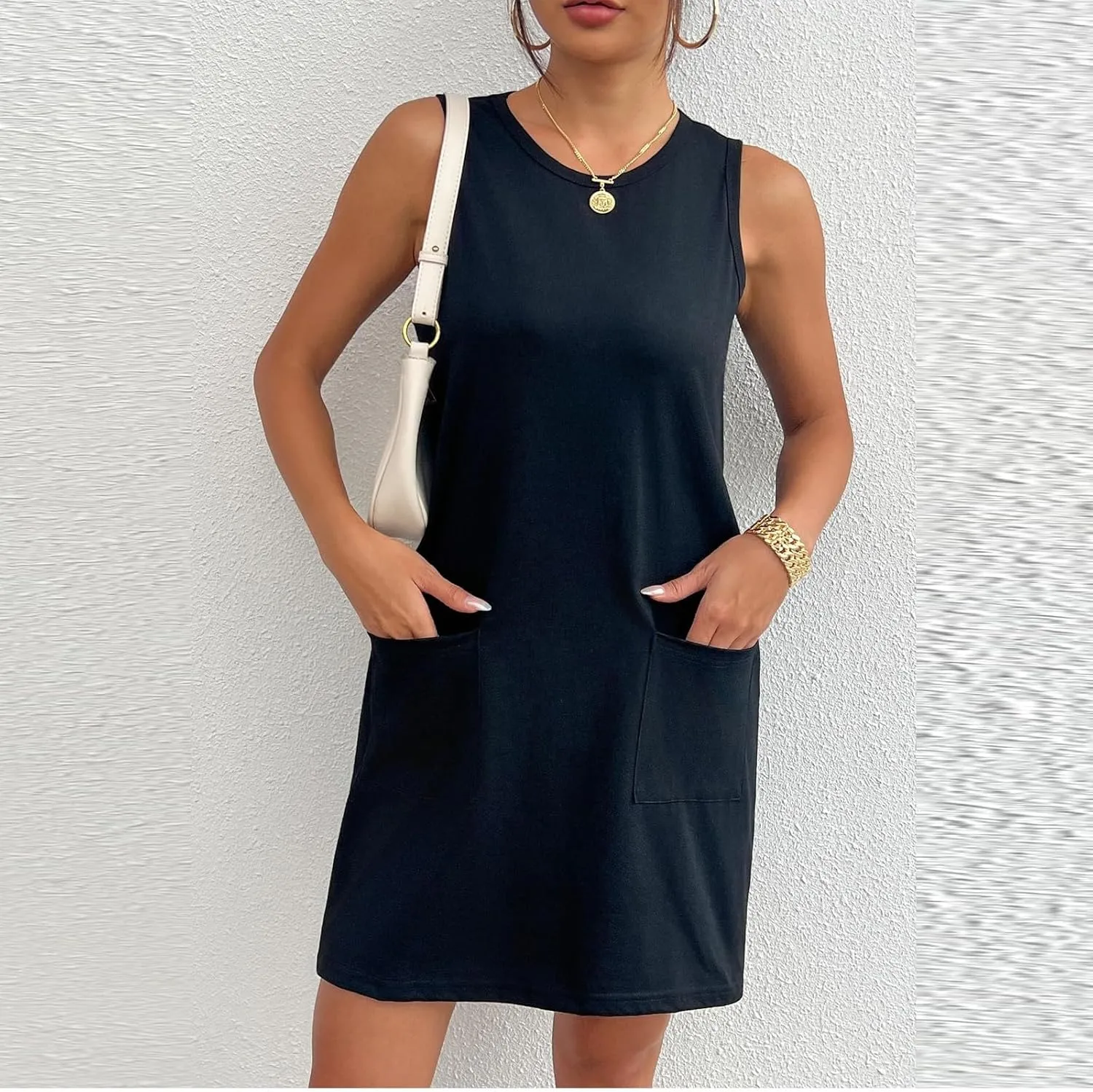 Summer Dresses for Women 2024 Trendy Scoop Neck Tank Dress Sleeveless Dressy Casual Sundress with Pocket