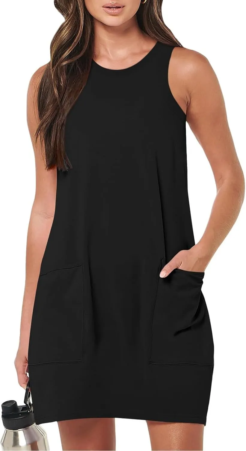 Summer Dresses for Women 2024 Trendy Scoop Neck Tank Dress Sleeveless Dressy Casual Sundress with Pocket