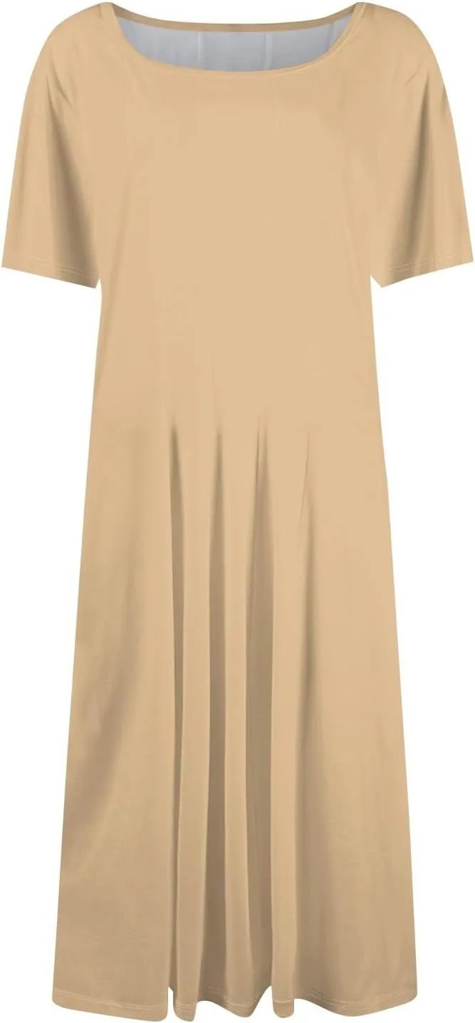Summer Dresses for Women 2025 Beach Vacation Spring Clothes Short Sleeve Round Neck Fashion Midi Dress