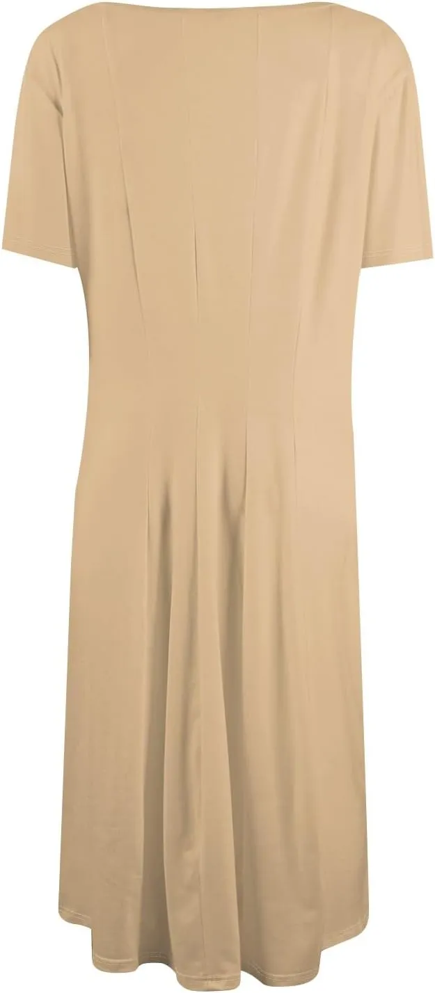 Summer Dresses for Women 2025 Beach Vacation Spring Clothes Short Sleeve Round Neck Fashion Midi Dress