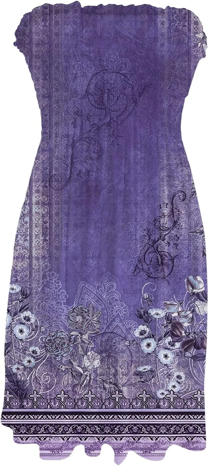 Summer Dresses for Women 2025 Plus Size Strapless Sundress Wedding Guest Dress & Vacation Cover Up Slimming Waist