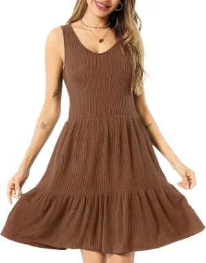 Summer Dresses for Women Casual Sleeveless Tank Work Dress Flowy Tiered Beach Midi Dress Womens Sundress with Pockets