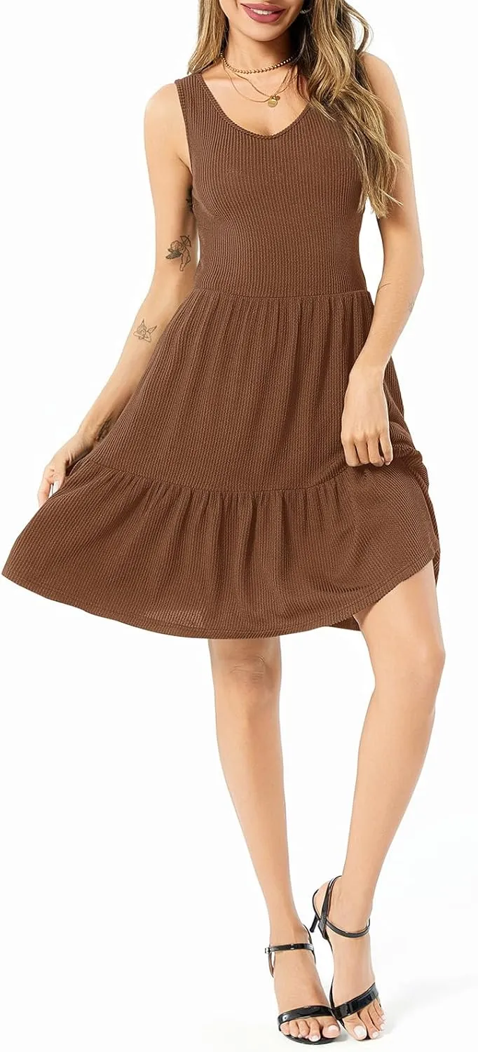 Summer Dresses for Women Casual Sleeveless Tank Work Dress Flowy Tiered Beach Midi Dress Womens Sundress with Pockets