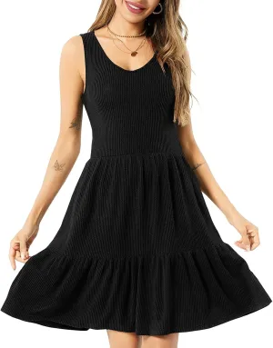 Summer Dresses for Women Casual Sleeveless Tank Work Dress Flowy Tiered Beach Midi Dress Womens Sundress with Pockets