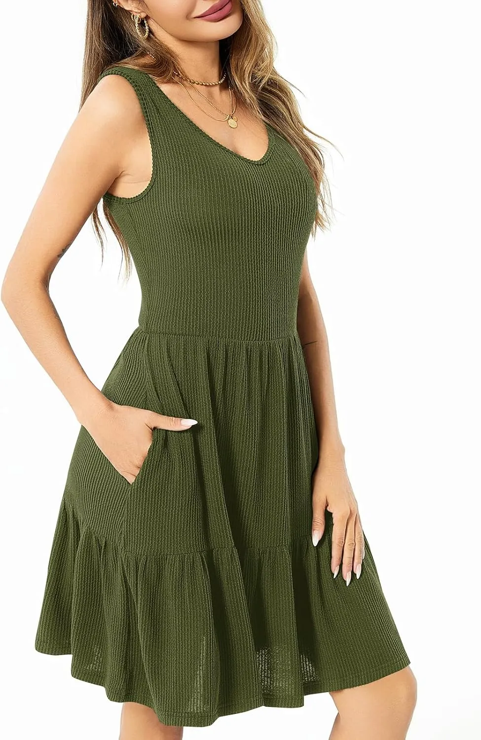 Summer Dresses for Women Casual Sleeveless Tank Work Dress Flowy Tiered Beach Midi Dress Womens Sundress with Pockets