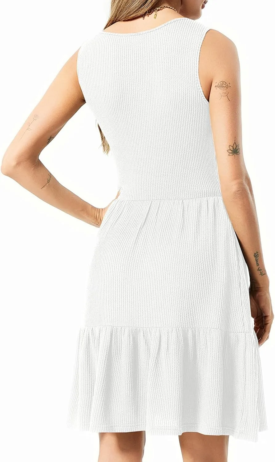Summer Dresses for Women Casual Sleeveless Tank Work Dress Flowy Tiered Beach Midi Dress Womens Sundress with Pockets