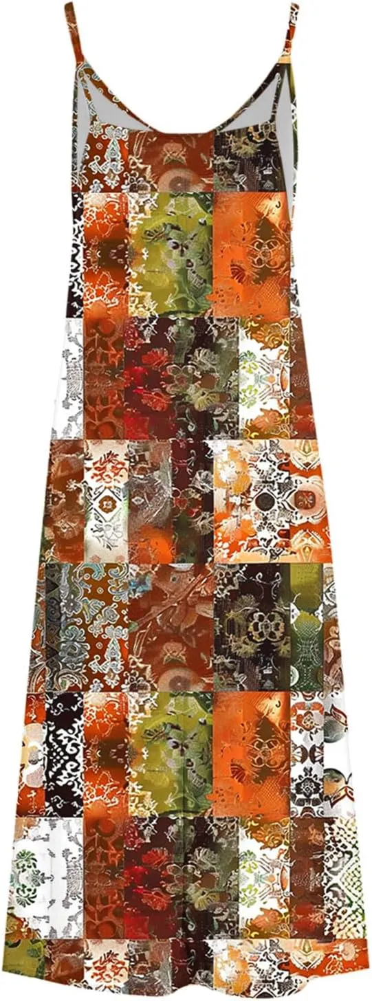 Summer Maxi Dresses for Women Spaghetti Strap Dress Fashion V Neck Floral Print Sundresses 2025 Beach Vacation Outfit